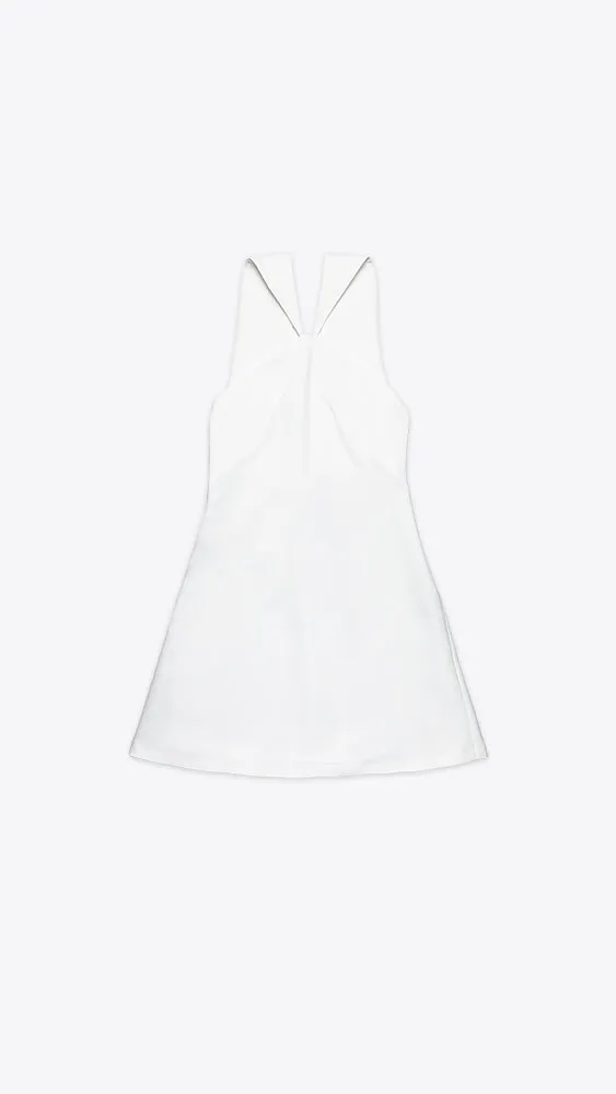 A-Line Dress with Crepe Panels - White