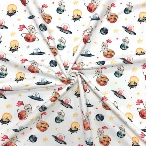 Animals and Planets Digital French Terry Fabric