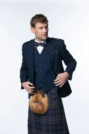 Arran Navy Tweed Kilt Jacket and Waistcoat