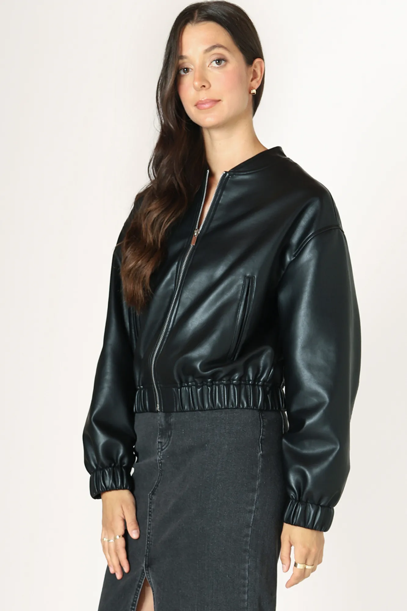 Ashley Faux Leather Bomber Jacket