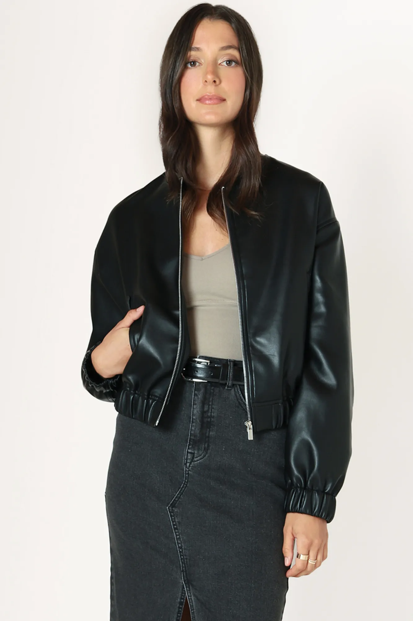 Ashley Faux Leather Bomber Jacket