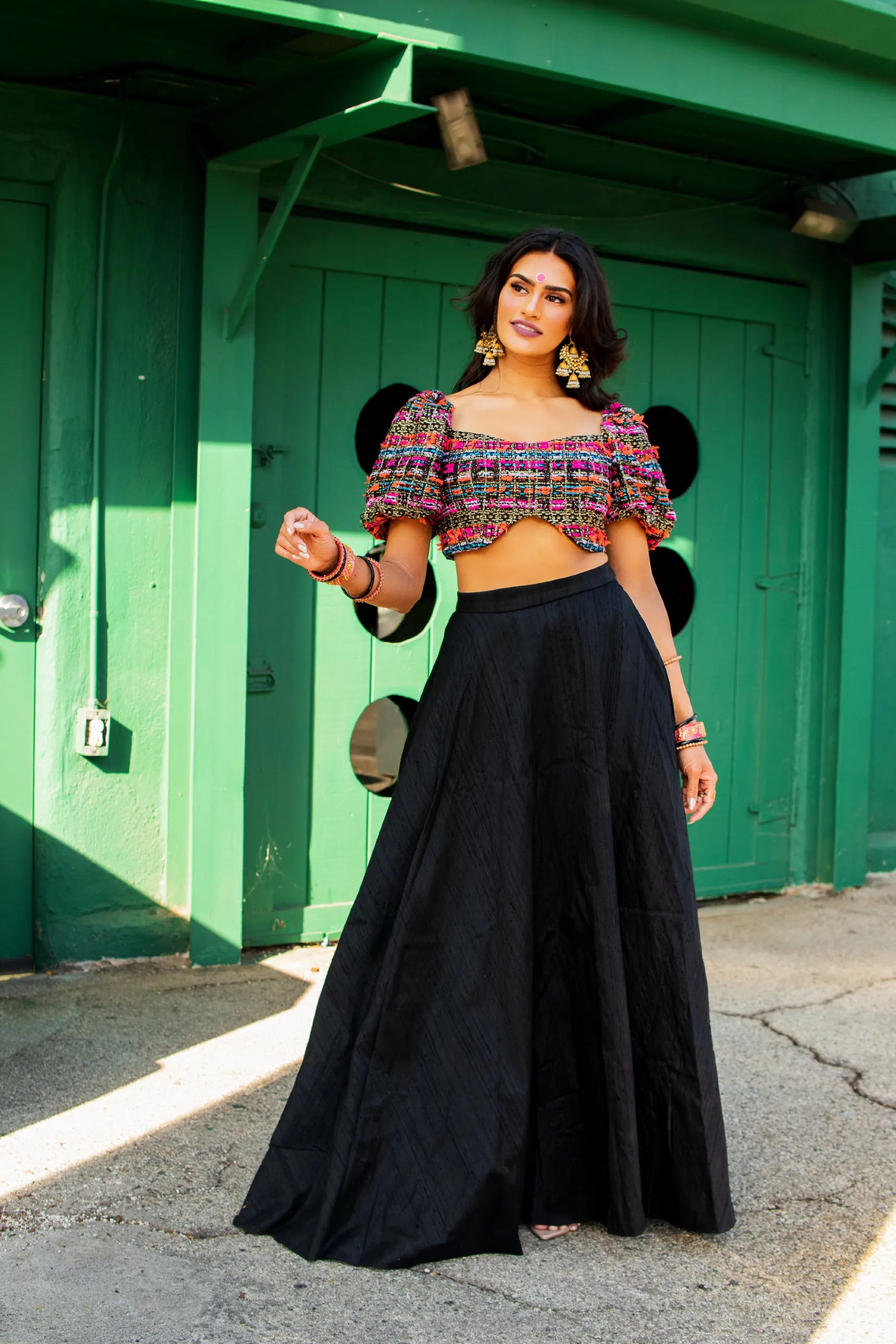 BIANCA Black Tweed Lehenga Top