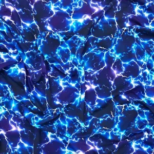 Blue and Purple Lightning French Terry Fabric