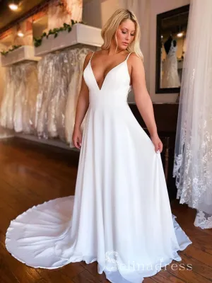 Chic A-line Spaghetti Straps Cheap Wedding Dresses White Bridal Gowns CBD251