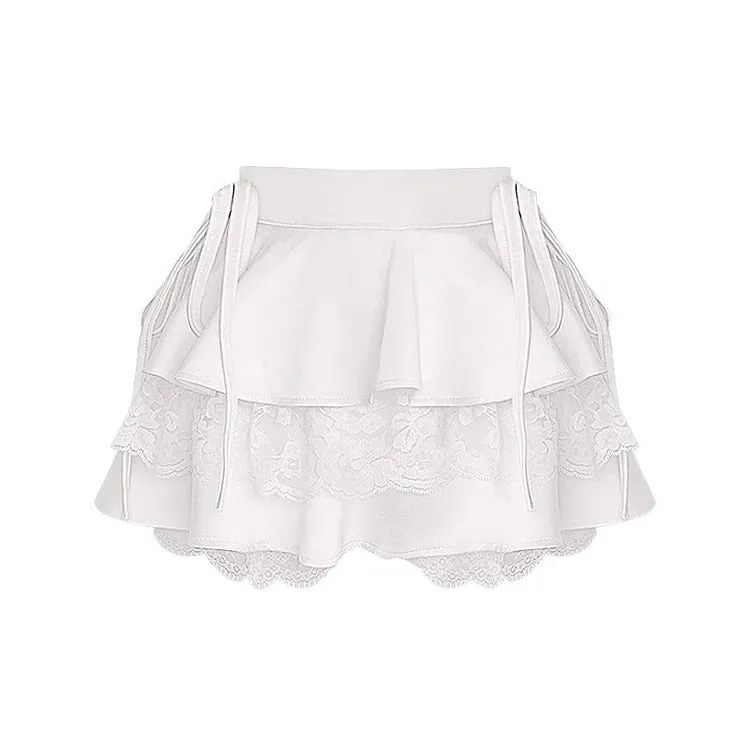 Chic High Waist Layered Lace Stitching Mini Skirt