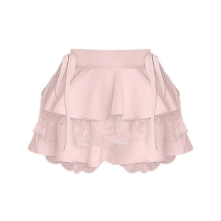 Chic High Waist Layered Lace Stitching Mini Skirt