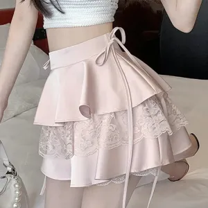 Chic High Waist Layered Lace Stitching Mini Skirt