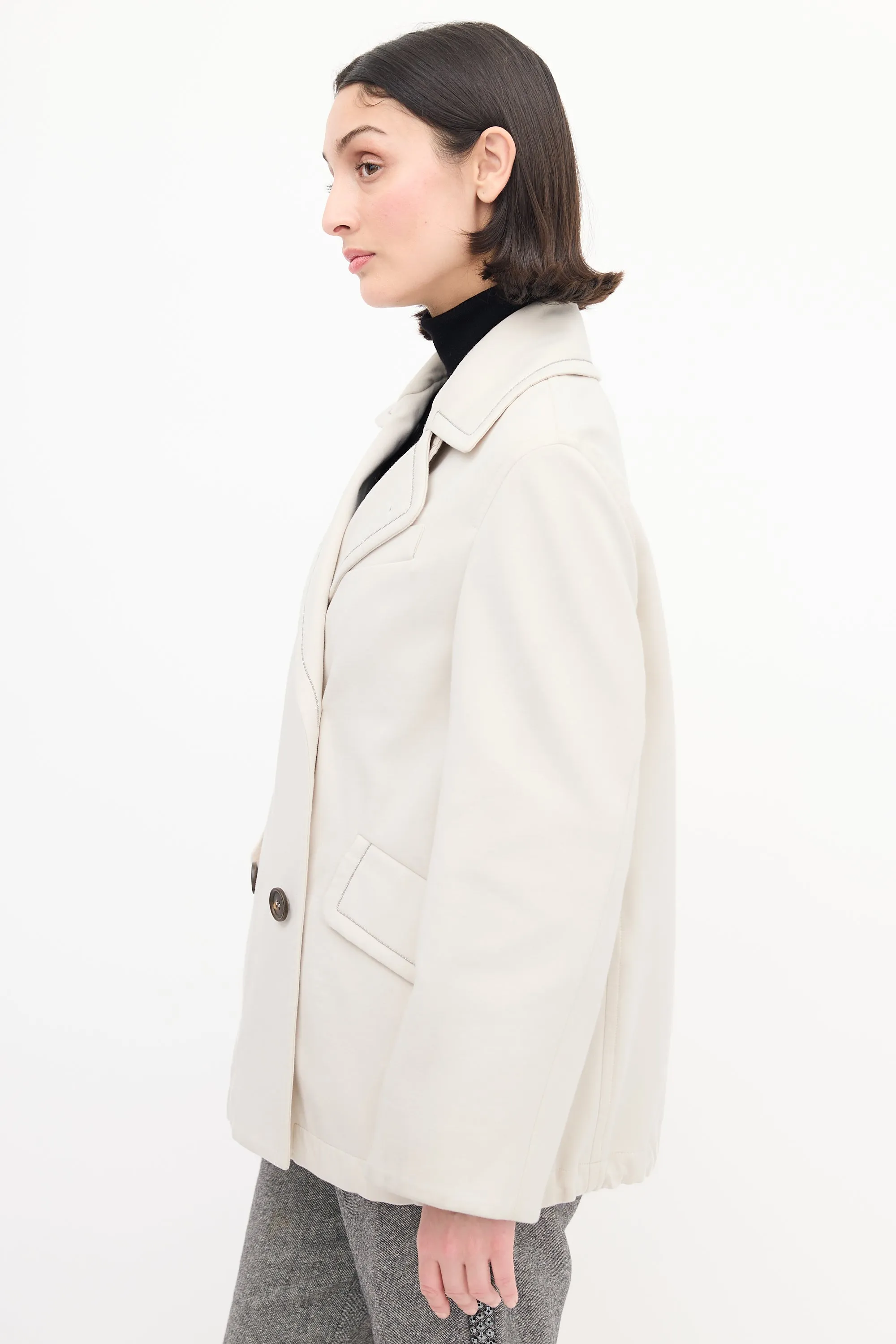 Cream Double Breasted Monili Trench Coat