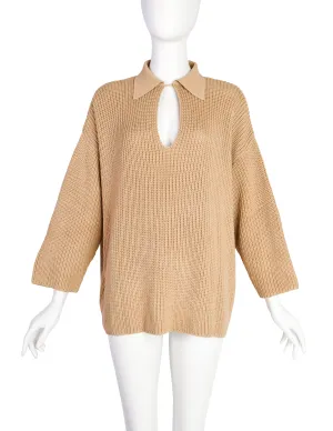 Donna Karan Vintage 1980s Beige Wide Cut Knit Sweater