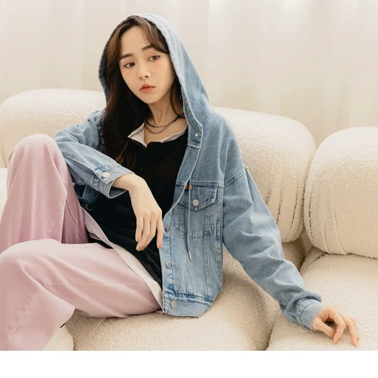 DROP SHOULDER LONG SLEEVE BRUSHED DENIM JACKETS