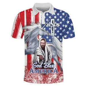 God Bless America Horse Polo Shirt - Christian Shirts & Shorts