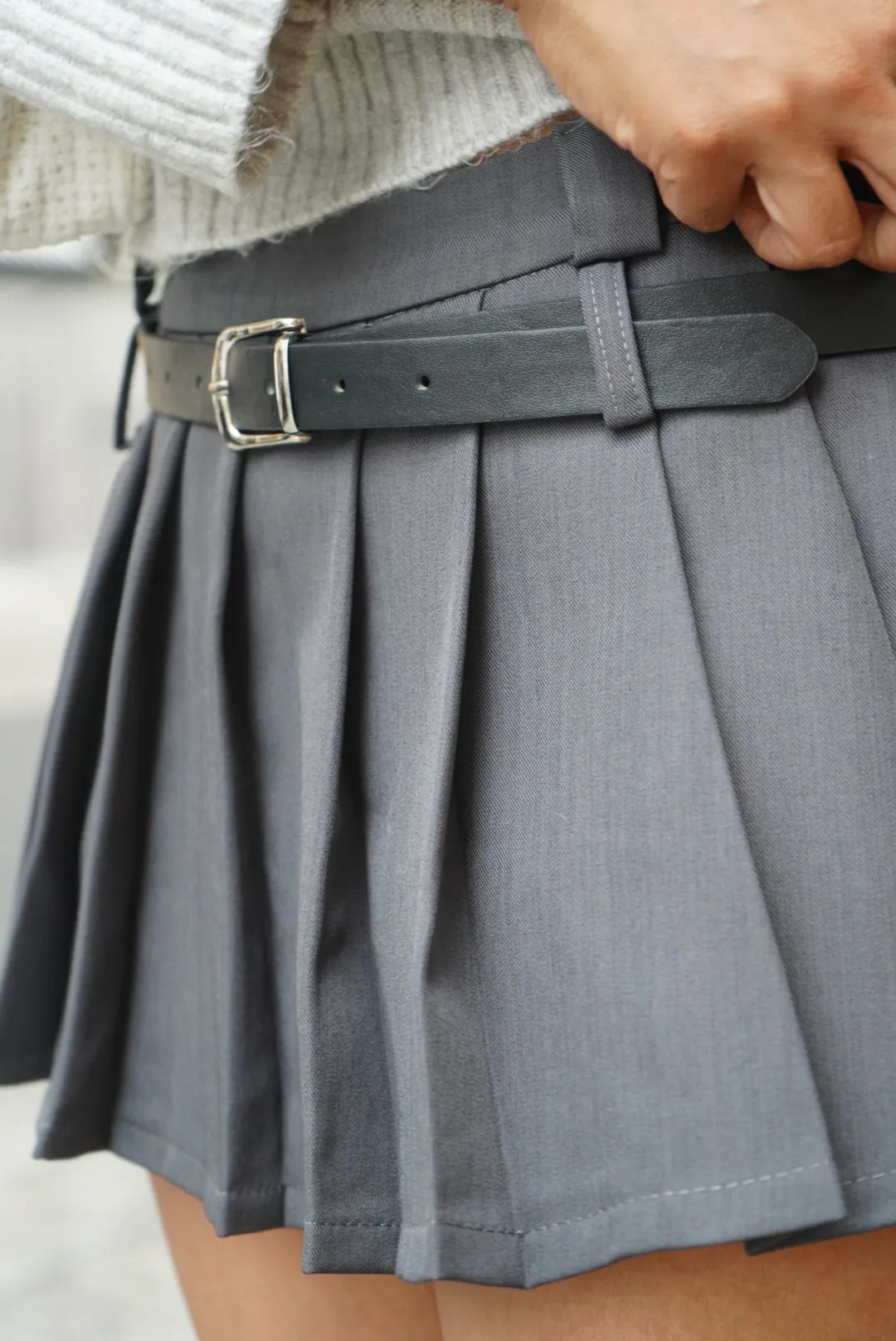 Grey Pleated Mini Skirt