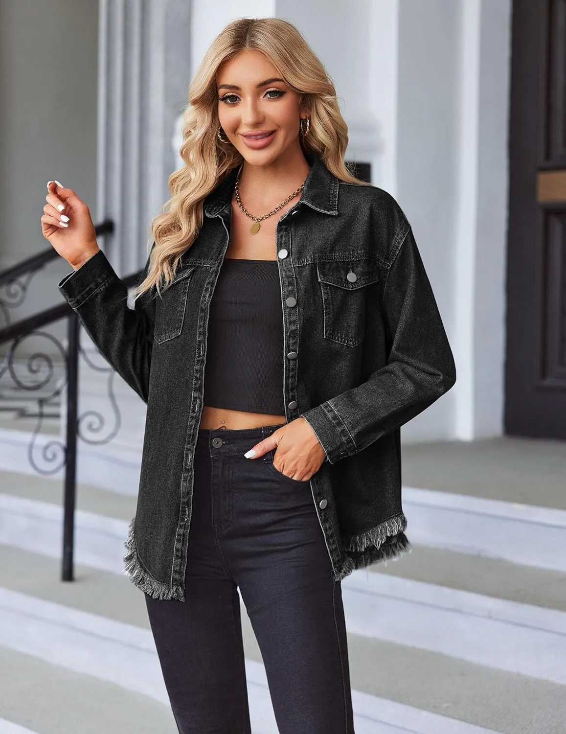 Ivyshape | Chic Ripped & Stretchy Denim Jacket for Women