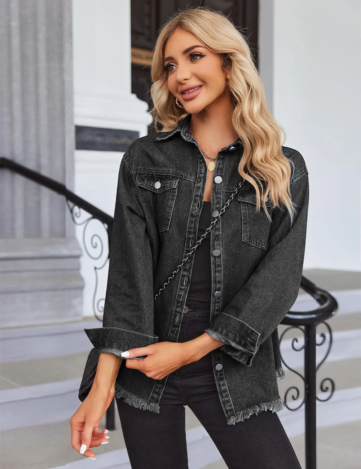 Ivyshape | Chic Ripped & Stretchy Denim Jacket for Women