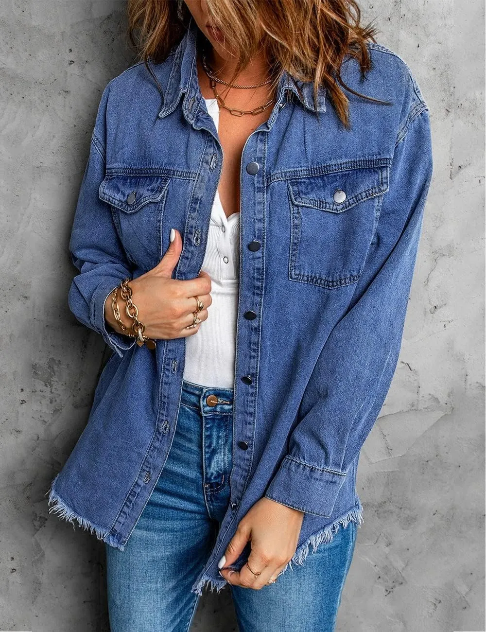 Ivyshape | Chic Ripped & Stretchy Denim Jacket for Women