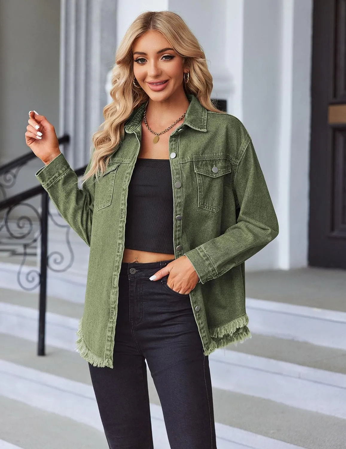 Ivyshape | Chic Ripped & Stretchy Denim Jacket for Women