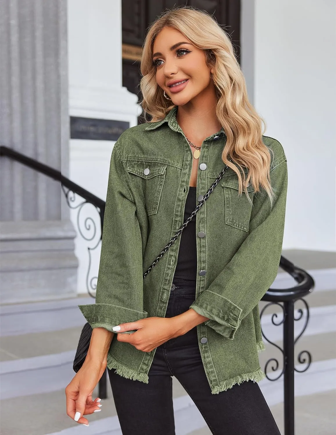 Ivyshape | Chic Ripped & Stretchy Denim Jacket for Women