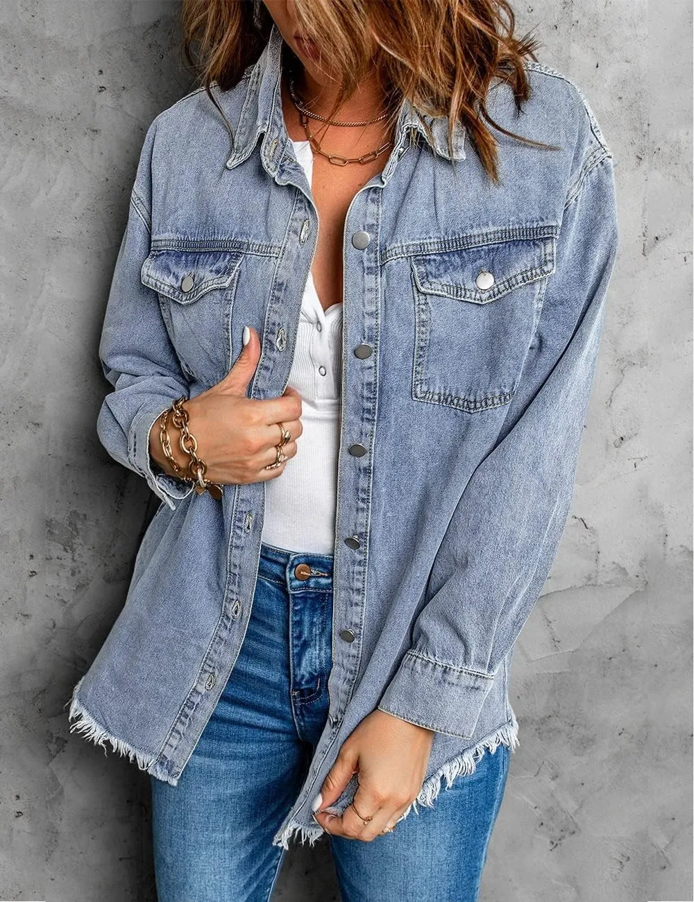 Ivyshape | Chic Ripped & Stretchy Denim Jacket for Women