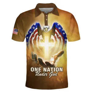 Jesus Christ One Nation Under God Eagle American Polo Shirt - Christian Shirts & Shorts