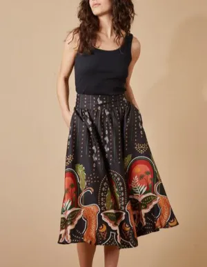 Jungle Chic Satin Elastic Waist Flowy Midi Skirt