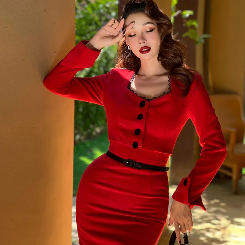 Le palais vintage red skirt    crop jacket suit set - Manui