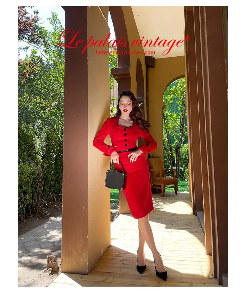 Le palais vintage red skirt    crop jacket suit set - Manui