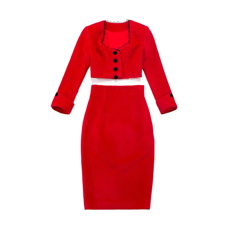 Le palais vintage red skirt    crop jacket suit set - Manui