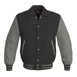 Letterman Varsity Classic Jacket Black Body and Gray Leather Sleeves