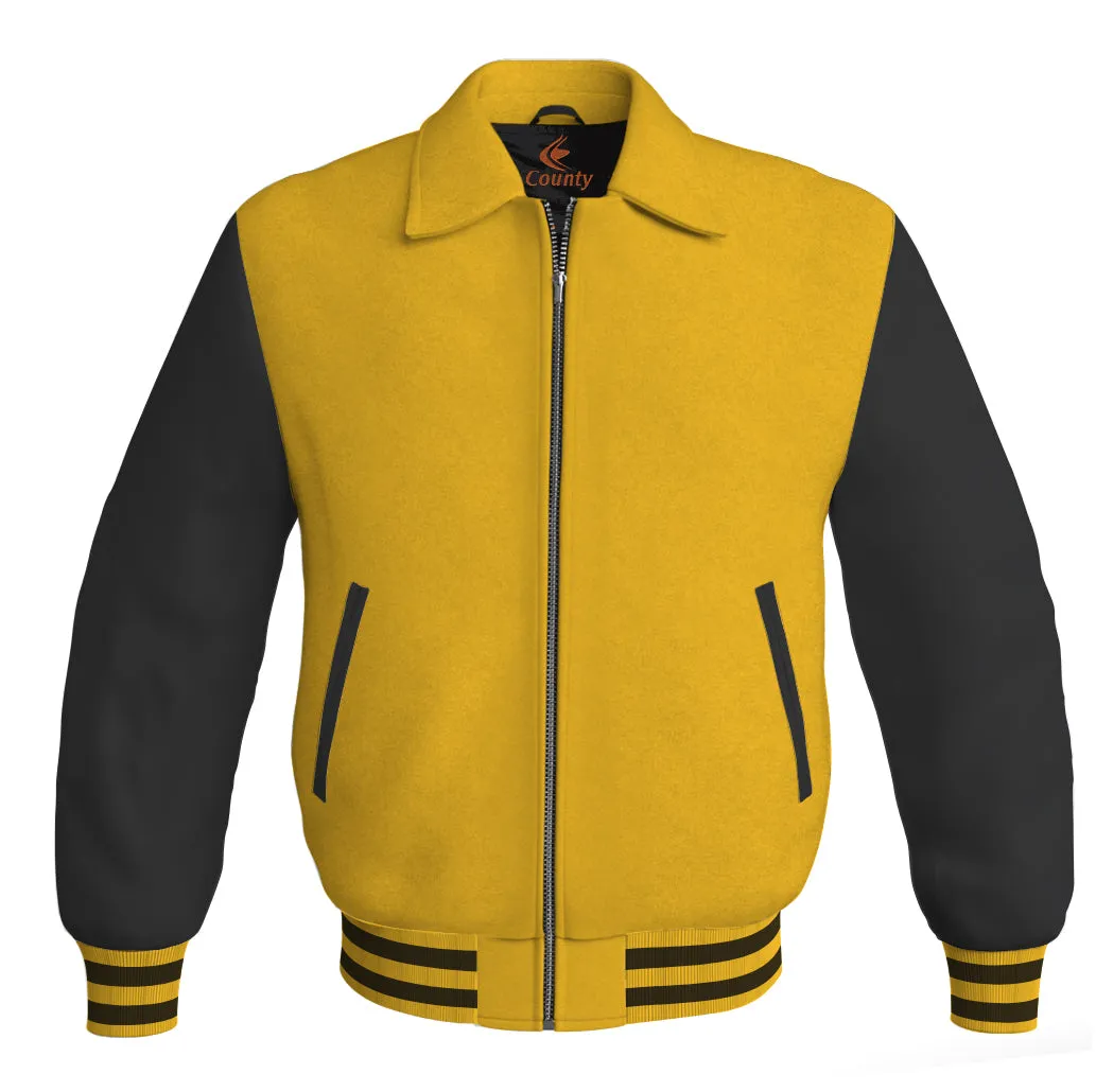 Luxury Bomber Classic Jacket Yellow/Gold Body and Black Leather Sleeves