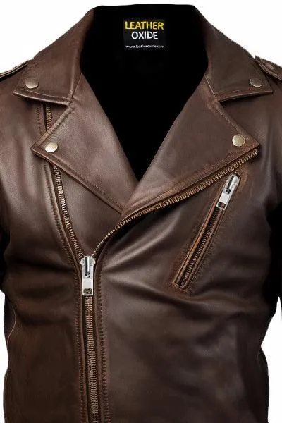 Men Slimfit Rider Brown Leather Jacket