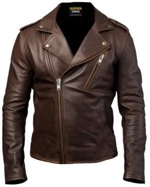 Men Slimfit Rider Brown Leather Jacket