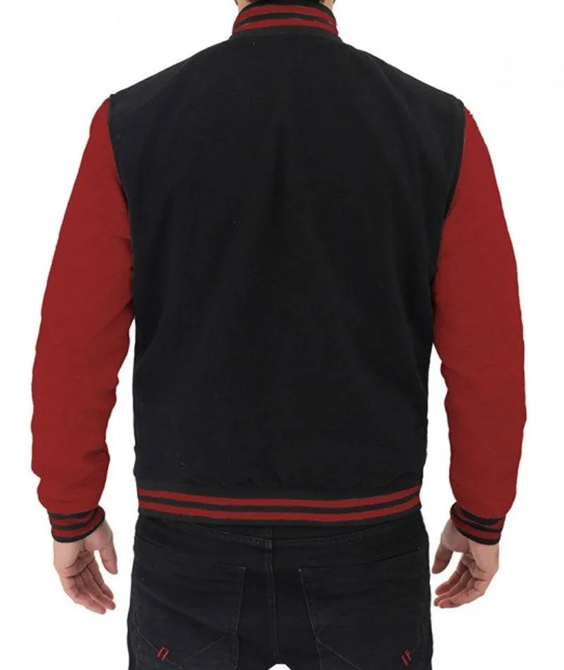 Men's Baseball Style Maroon and Black Varsity Jacket