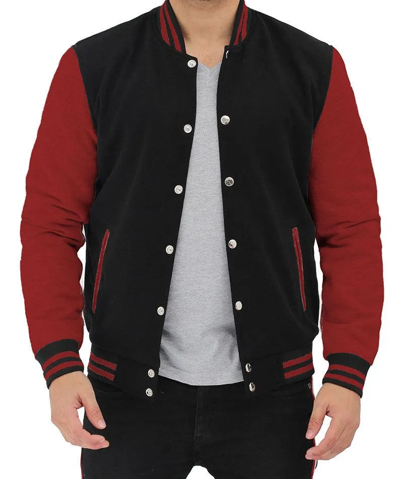 Men's Baseball Style Maroon and Black Varsity Jacket