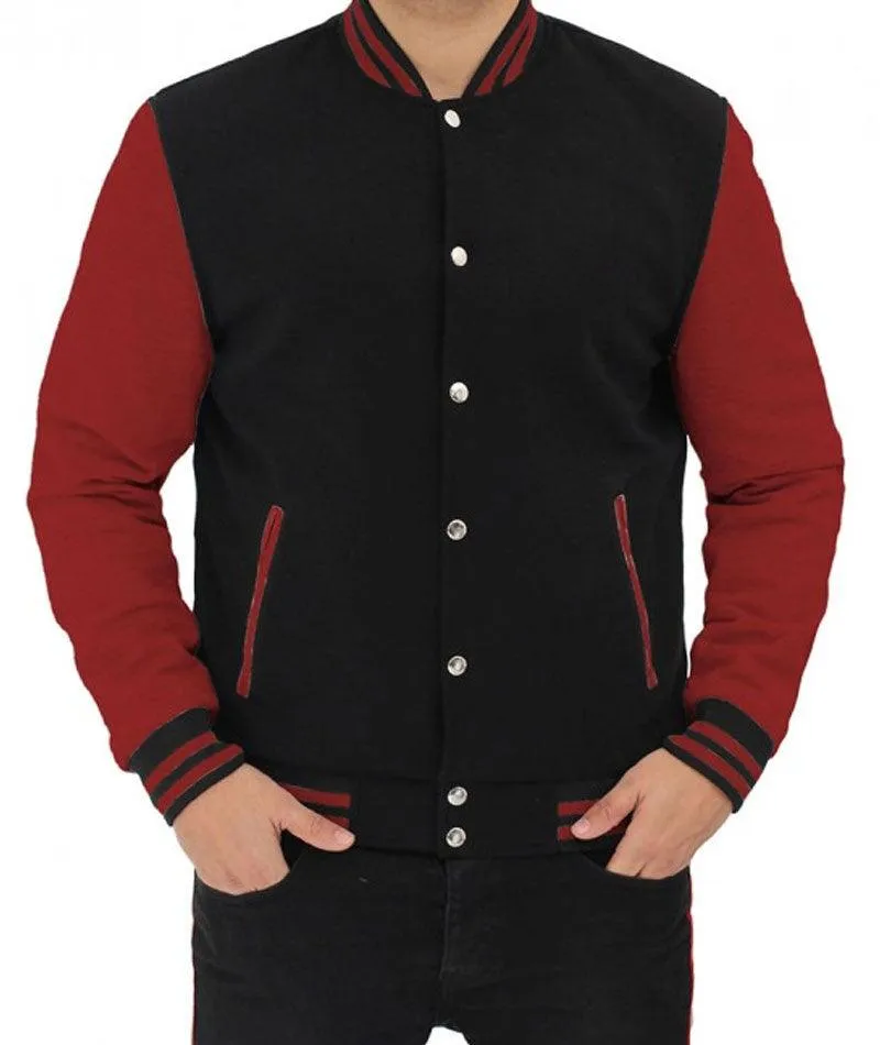 Men's Baseball Style Maroon and Black Varsity Jacket