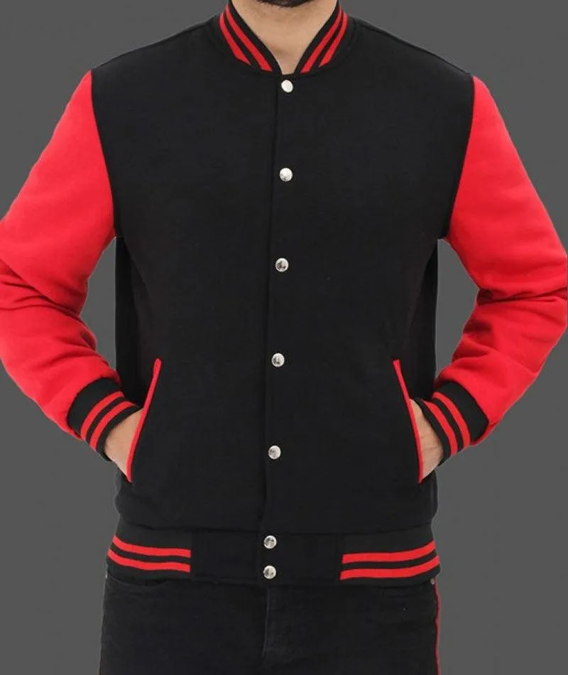 Men's Baseball Style Red and Black Varsity Jacket