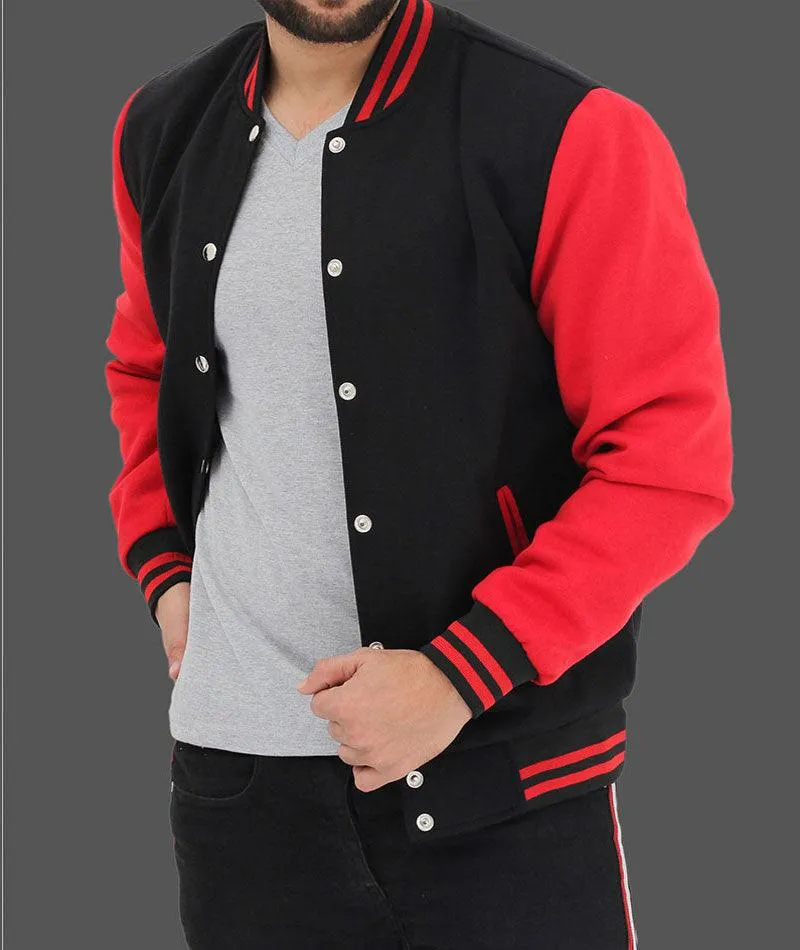 Men's Baseball Style Red and Black Varsity Jacket