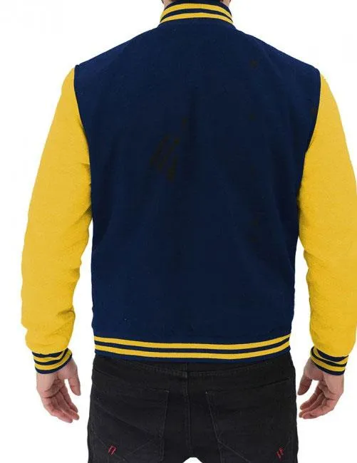 Navy Blue and Yellow Baseball Style Jacket