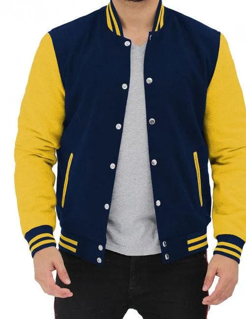 Navy Blue and Yellow Baseball Style Jacket