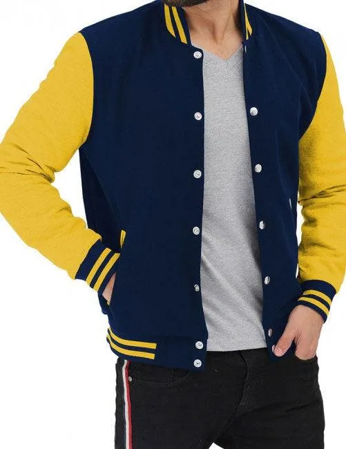 Navy Blue and Yellow Baseball Style Jacket