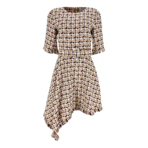 Oscar De La Renta Cotton & Wool Blend Tweed Asymmetric Dress. Size 10UK