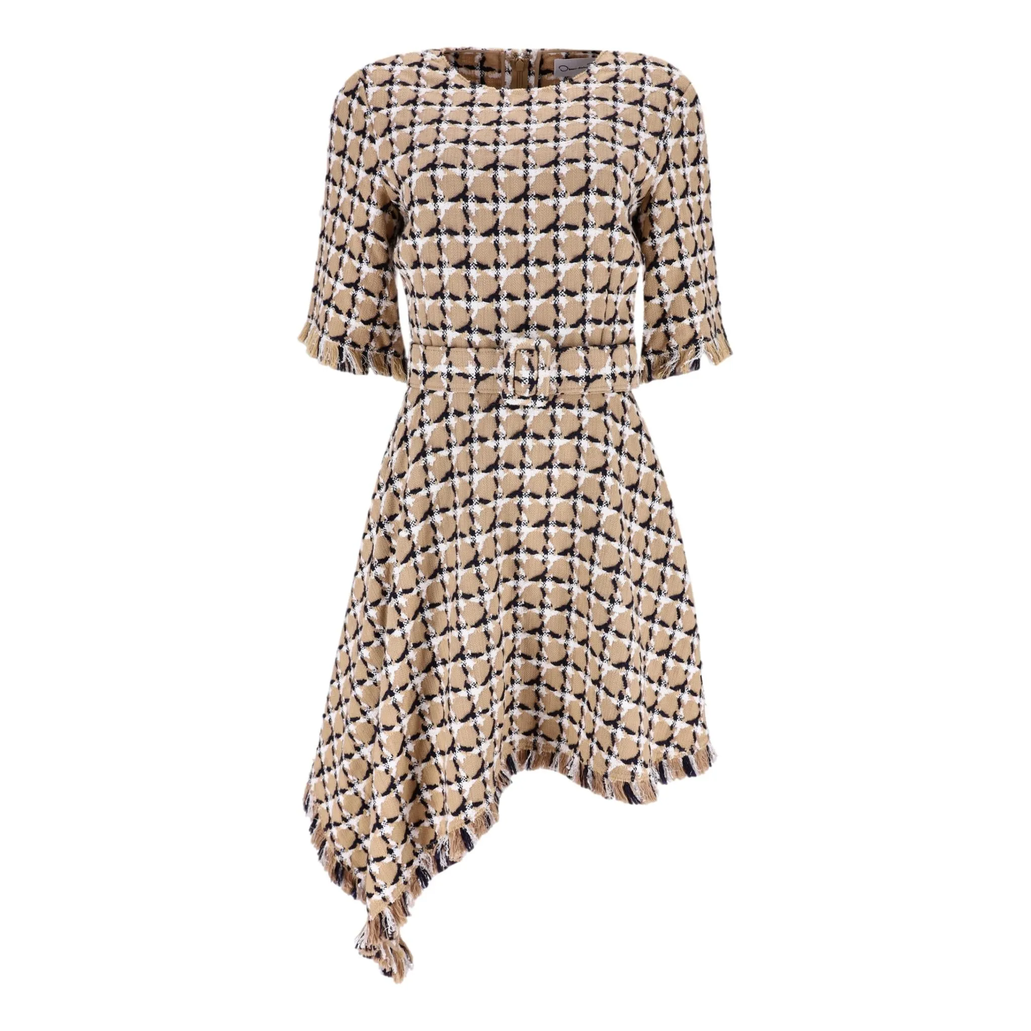 Oscar De La Renta Cotton & Wool Blend Tweed Asymmetric Dress. Size 10UK