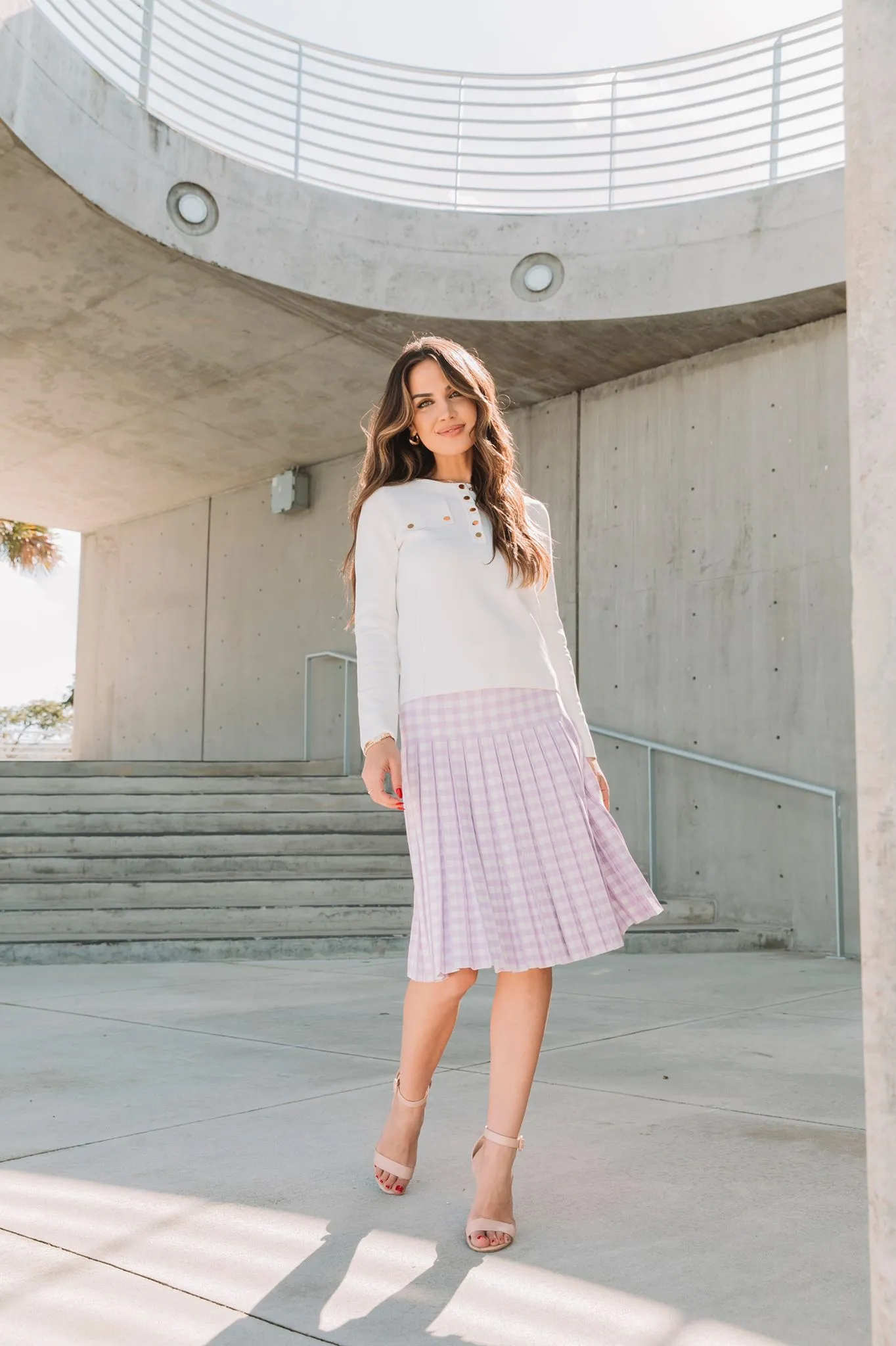 Pleated Houndstooth Skirt