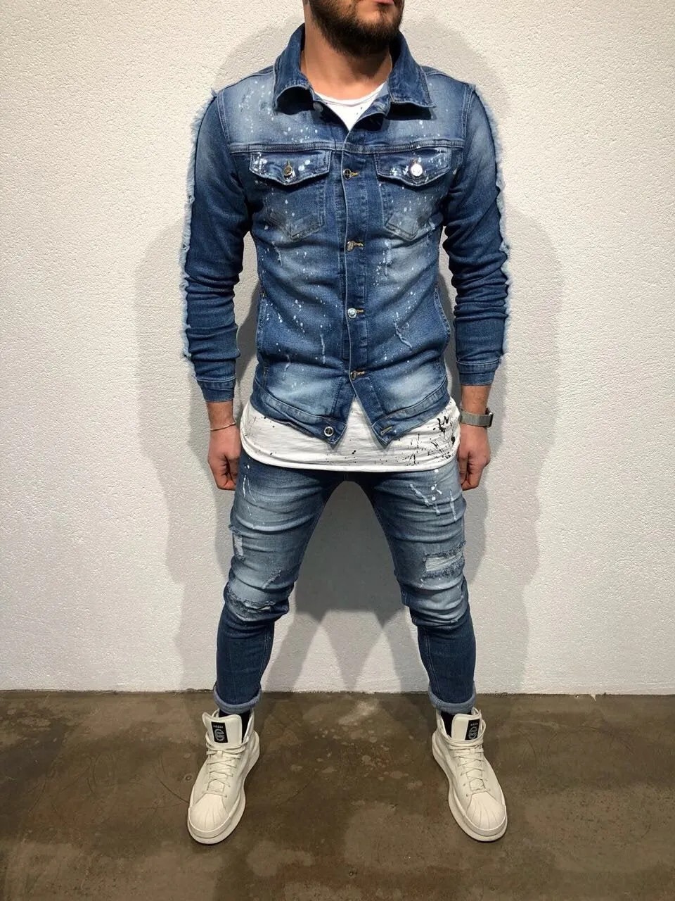 Printed Denim Jacket B79 Streetwear Denim Jacket