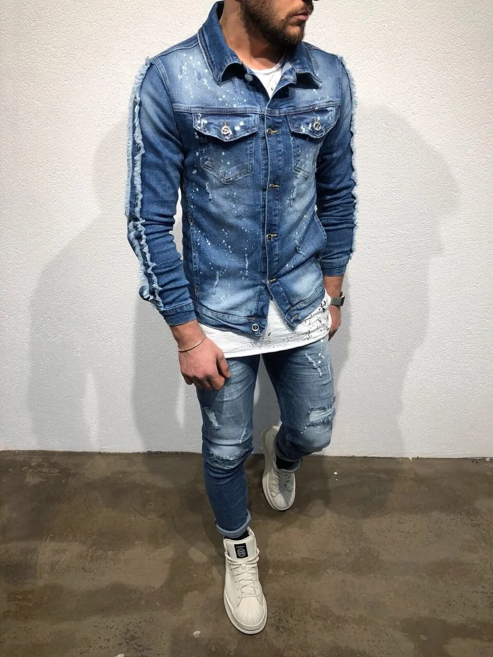 Printed Denim Jacket B79 Streetwear Denim Jacket