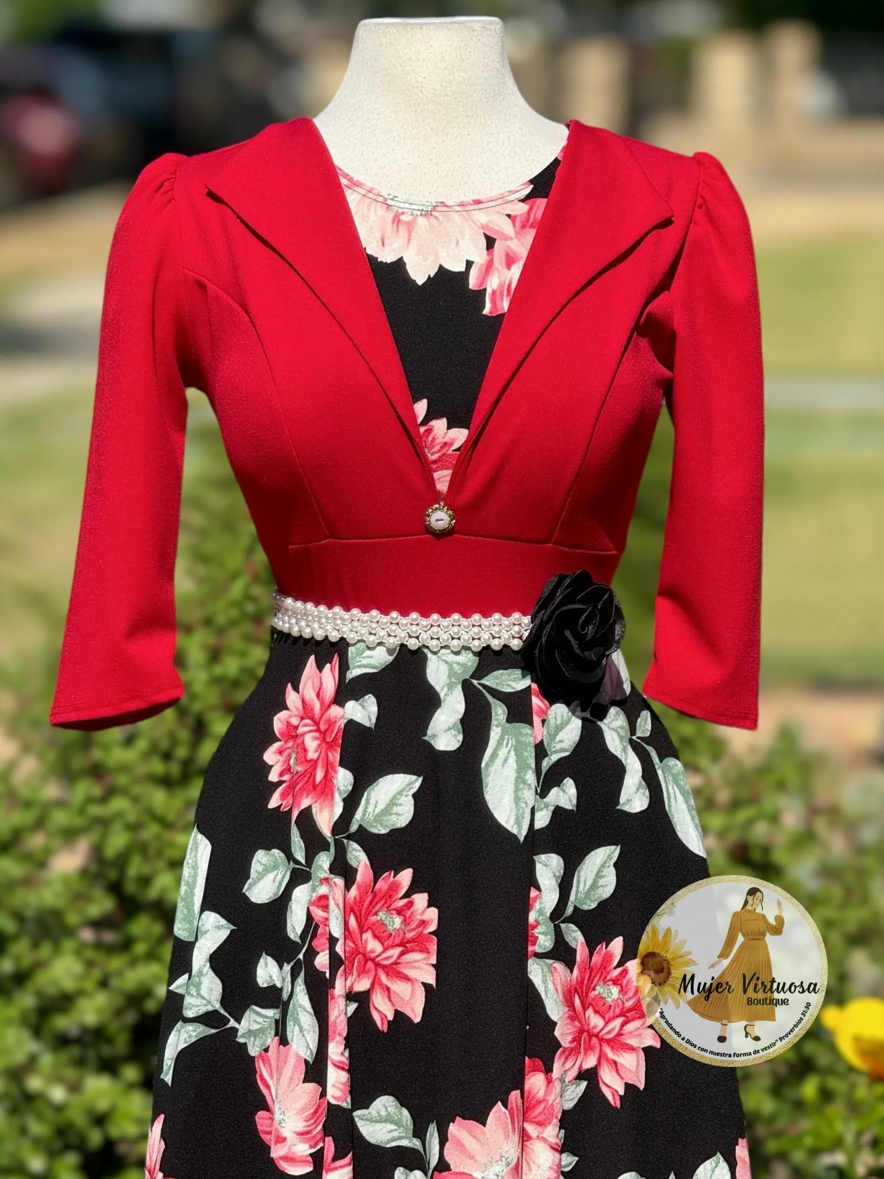 Red Blazer Floral Midi Dress