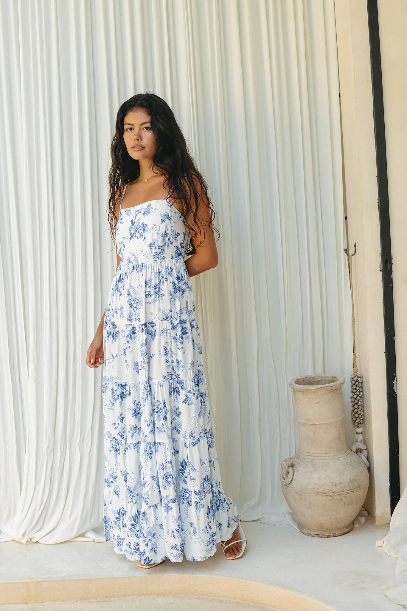 Rosette Blue Floral Tiered Maxi Dress