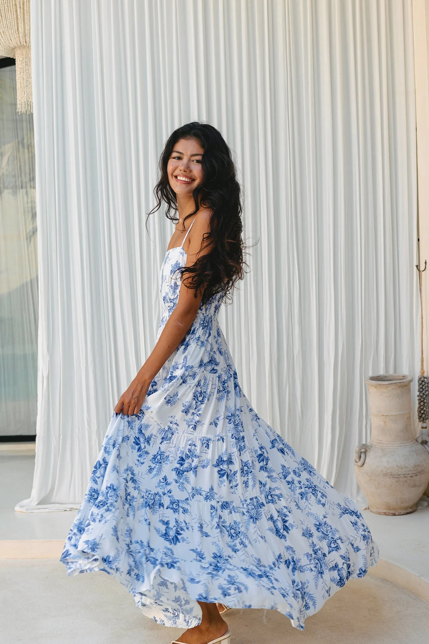 Rosette Blue Floral Tiered Maxi Dress