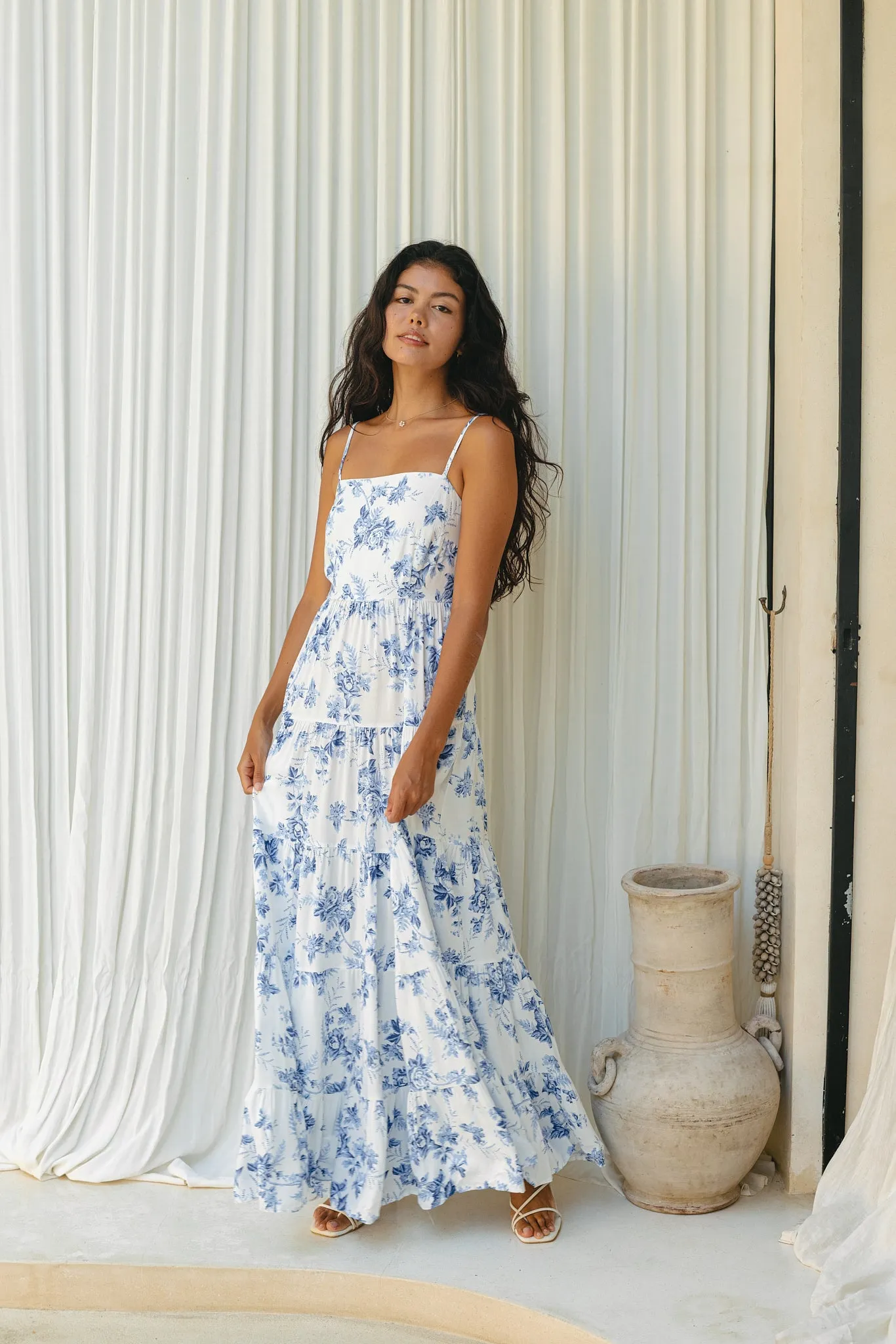 Rosette Blue Floral Tiered Maxi Dress