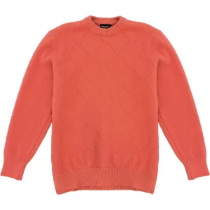 Salmon Pink Mens Knit Diamond Pattern Crew Neck Sweater