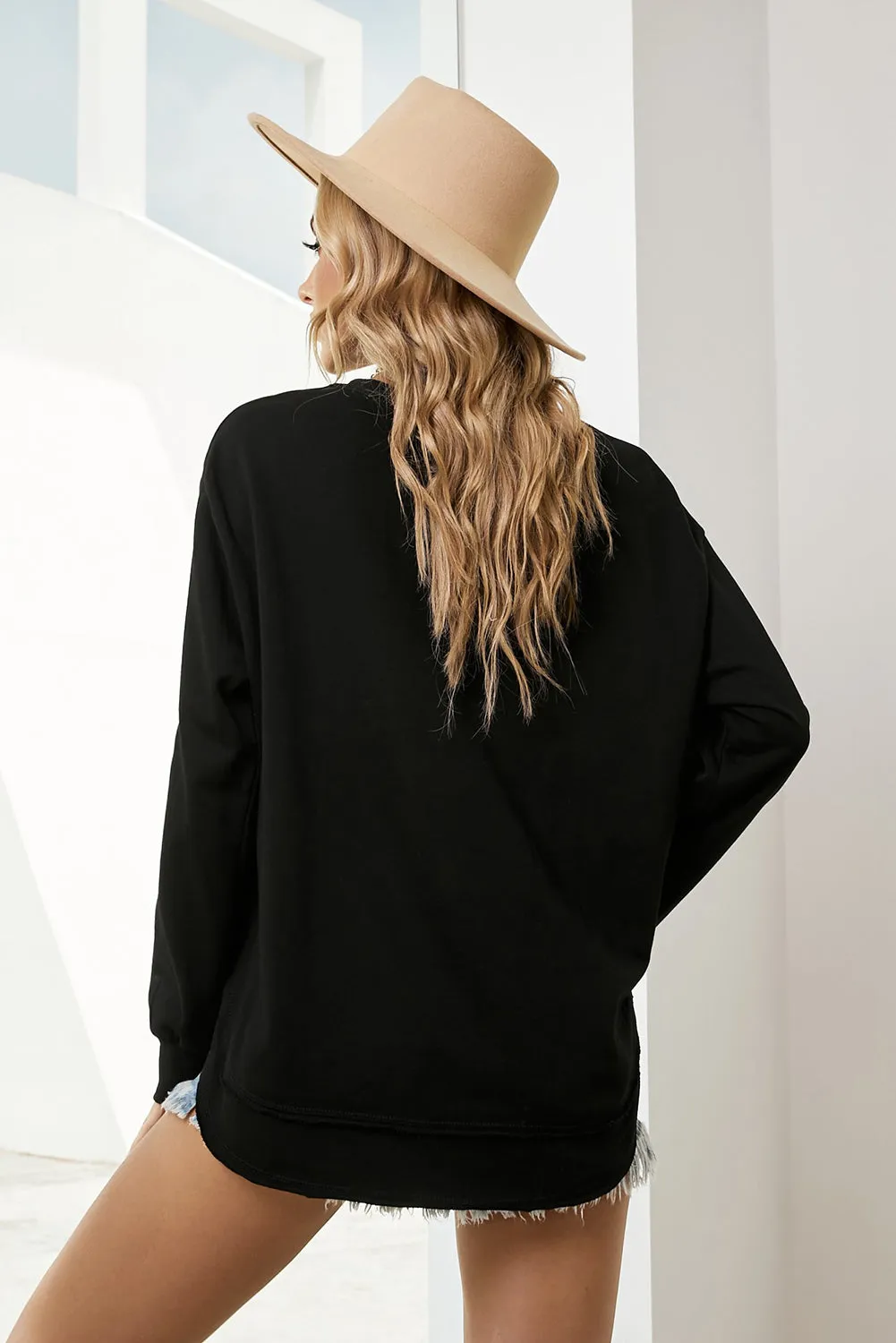 Side Slit Drop Shoulder Sweatshirt